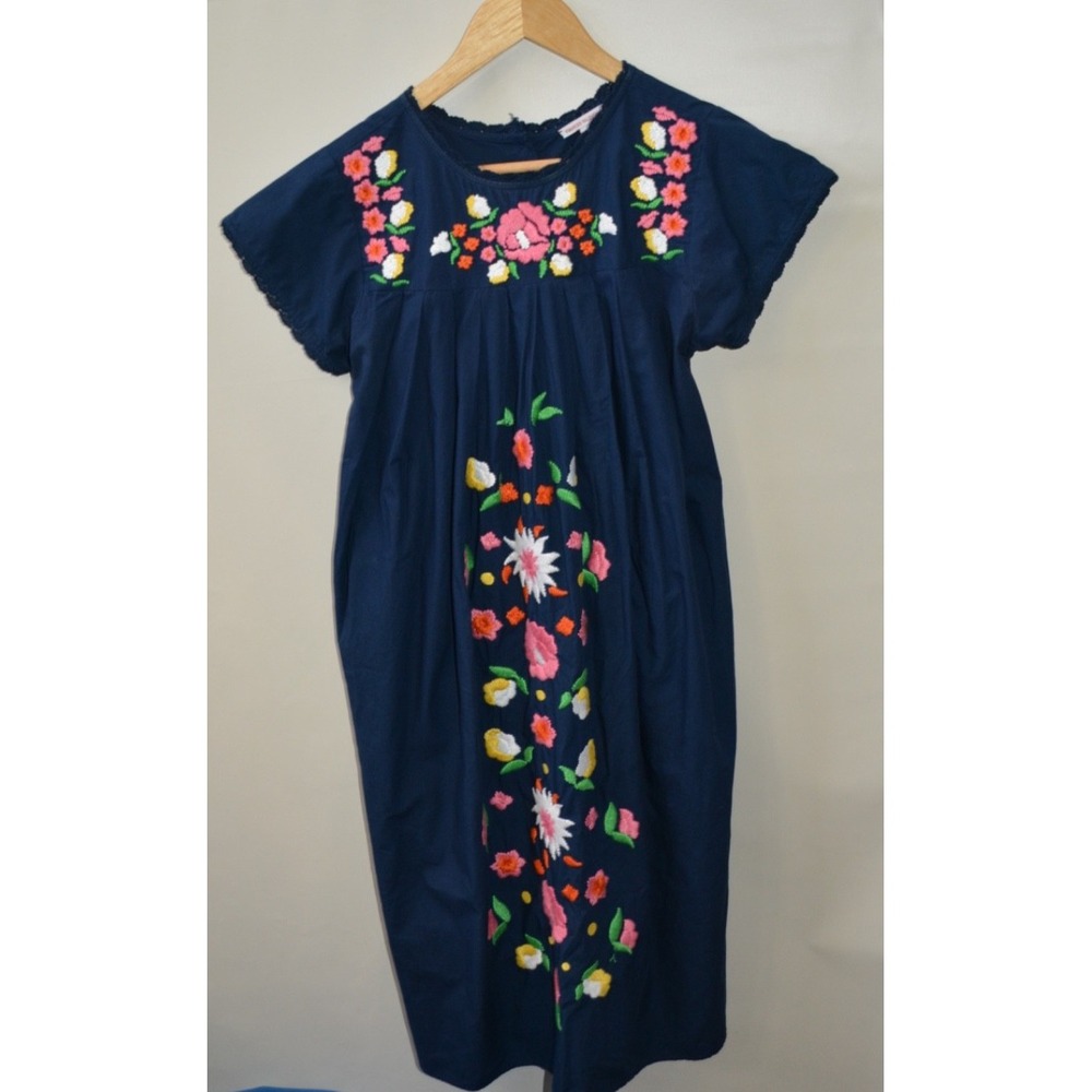 Frances Valentine Navy Floral Dress XS – 14" P2P – 40" Length – Good Used